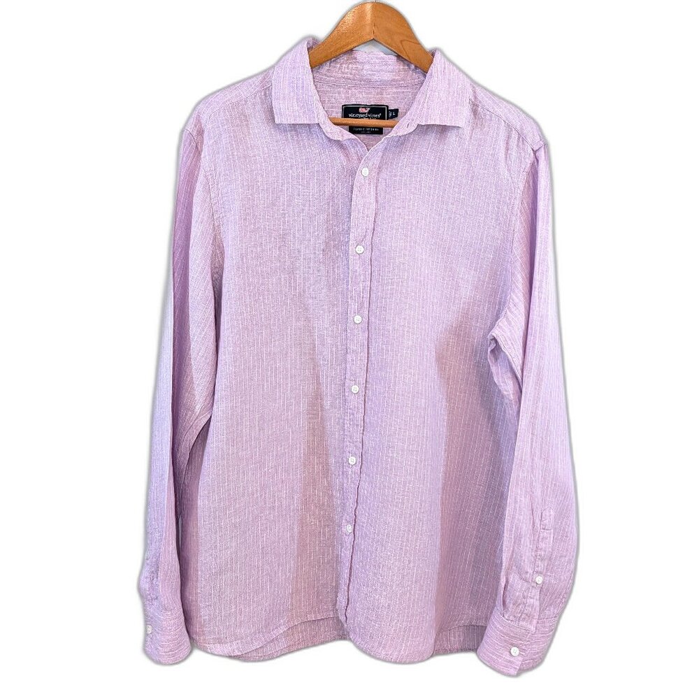 Vineyard Vines Men's | 100% Linen Purple Stripe Button Down Shirt | Size Large - Picture 2 of 8